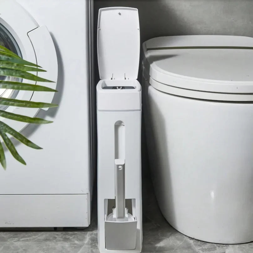 poubelle salle bain brosse wc intégrée moderne blanc plastique gain place