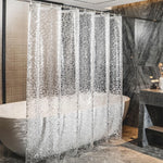 rideau douche gris clair motif pierres moderne aimants crochets salle bain