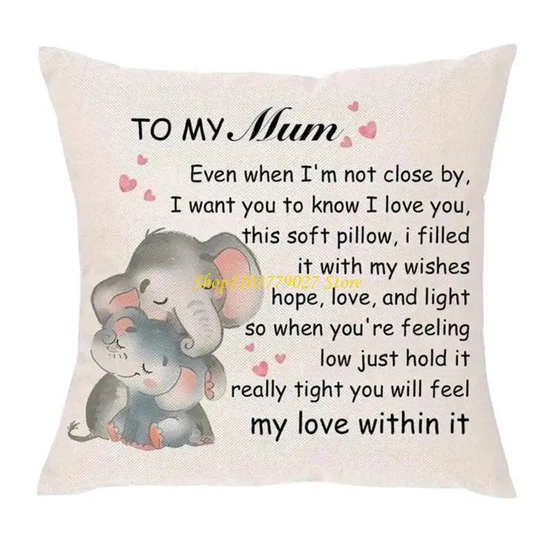 coussin imprimé mère enfant beige décoratif sentimental polyester coton microfibre