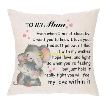 coussin imprimé mère enfant beige décoratif sentimental polyester coton microfibre