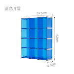 organisateur rangement modulaire transparent bleu clips métalliques compartiments tasses bouteilles bol assiette gâteau tablette