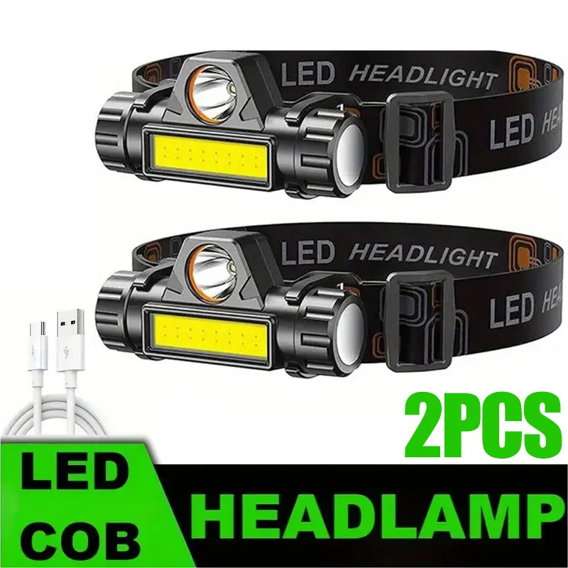 lampe frontale led noire rechargeable bande élastique câble usb jaune orange utilitaire sportive