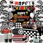 Kit décoration anniversaire voiture de course avec assiettes et nappe