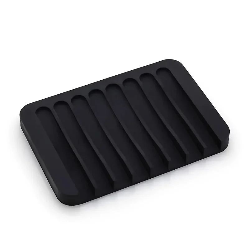 support savon gris blanc moderne rayures horizontales auto drainant silicone salle bain cuisine