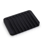 support savon gris blanc moderne rayures horizontales auto drainant silicone salle bain cuisine