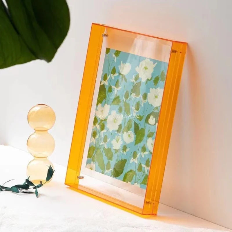 cadre photo transparent moderne vert bleu orange jaune bordures colorées minimaliste