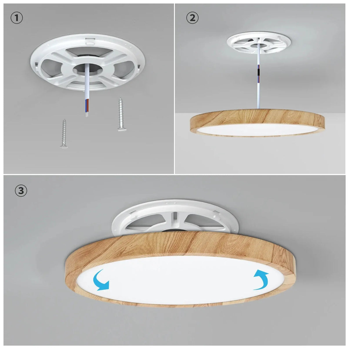 plafonnier led grain bois blanc moderne éclairage domestique cuisine chambre couleurs variable vis