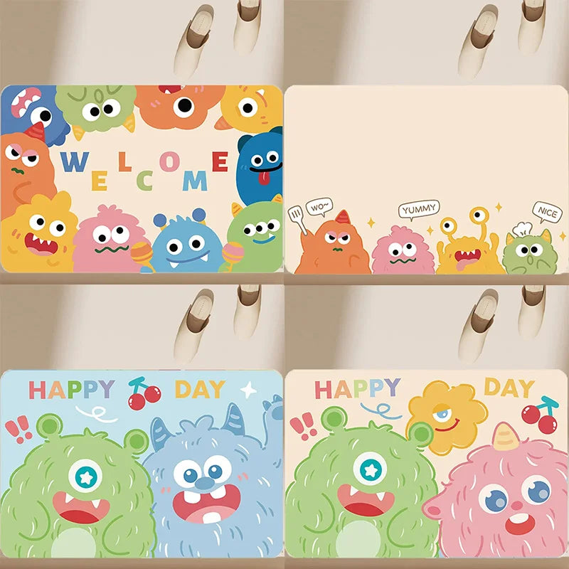 tapis sol multicolore dessins animés monstres mignons expressions variées bienvenue journée heureuse 40x60cm 50x80cm