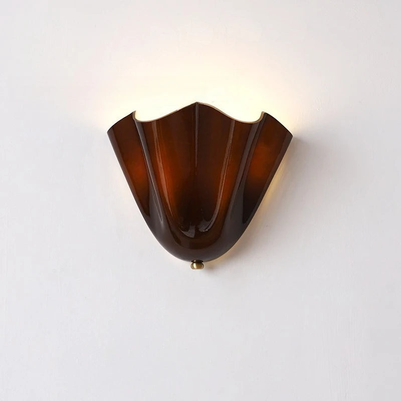 applique murale moderne verre soufflé texture ondulée marron beige jaune rouge chambre salon éclairage