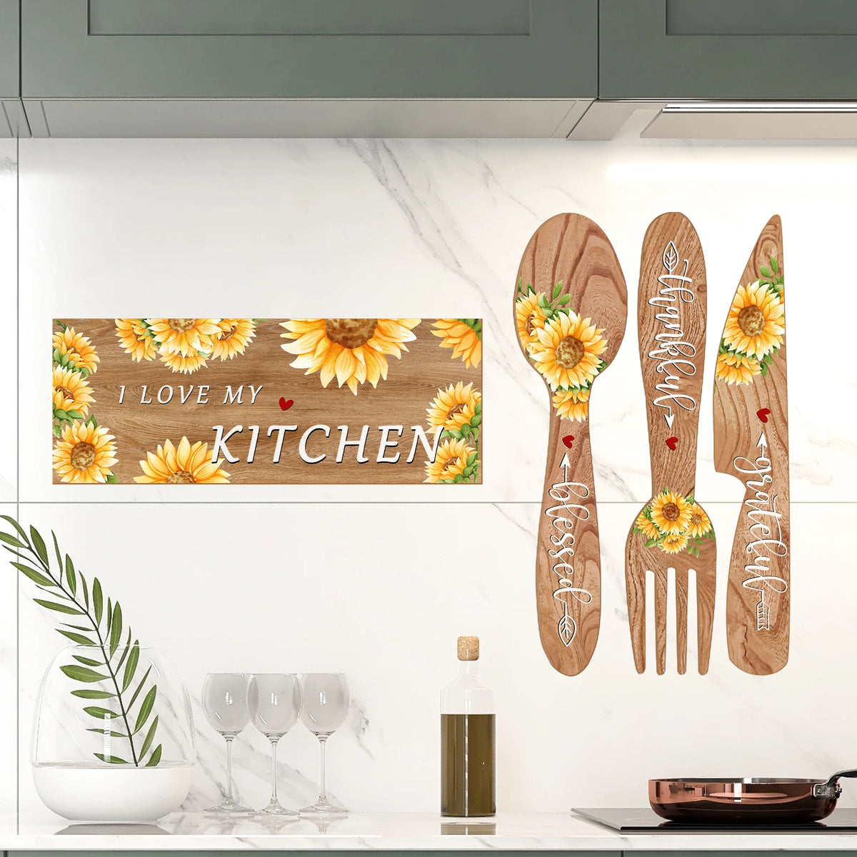 décorations murales rustiques tournesol love my kitchen grateful thankful blessed vinyle autoadhésif