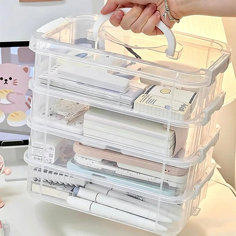 boîtes rangement transparentes multi niveaux moderne empilables clips papeterie stylos rubans accessoires bijoux briques