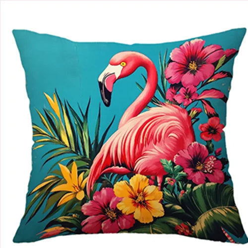 taies d'oreiller moderne imprimé flamants roses fleurs tropicales polyester respectueux environnement 40x40cm 45x45cm 50x50cm