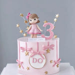 décoration gâteau anniversaire fille figurines animées résine rubans étoiles dorées lettres fleurs festives