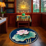 tapis rond fleur lotus vert rose blanc décoration zen salon chambre moderne ethnique