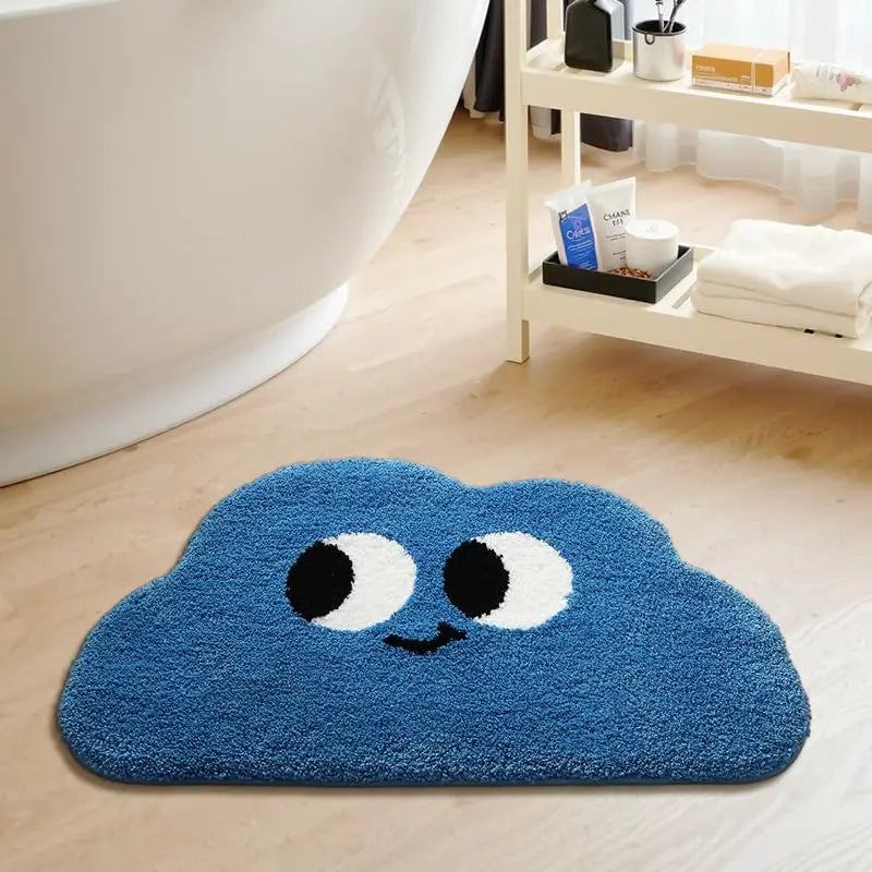 tapis bain imperméable antidérapant résistant taches visage animé bleu gris noir rose moderne