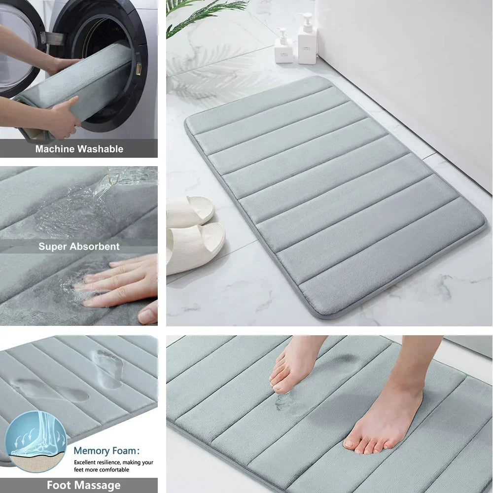 ensemble tapis bain chenille doux absorbant secage rapide motif rayures salle bain