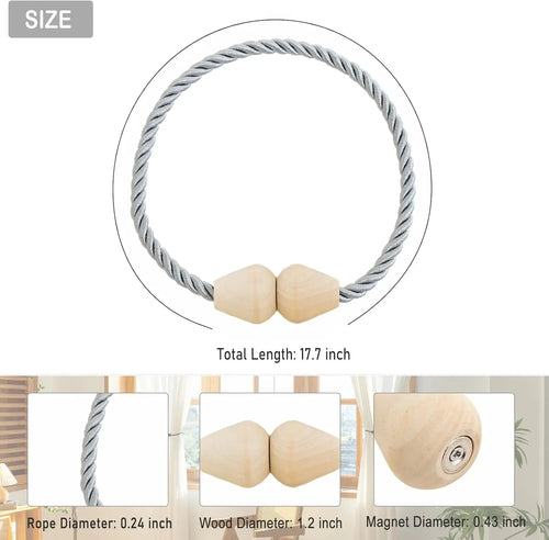 boucles rideau corde tressée boutons bois doré moderne fixations adhésives set noir beigeclair