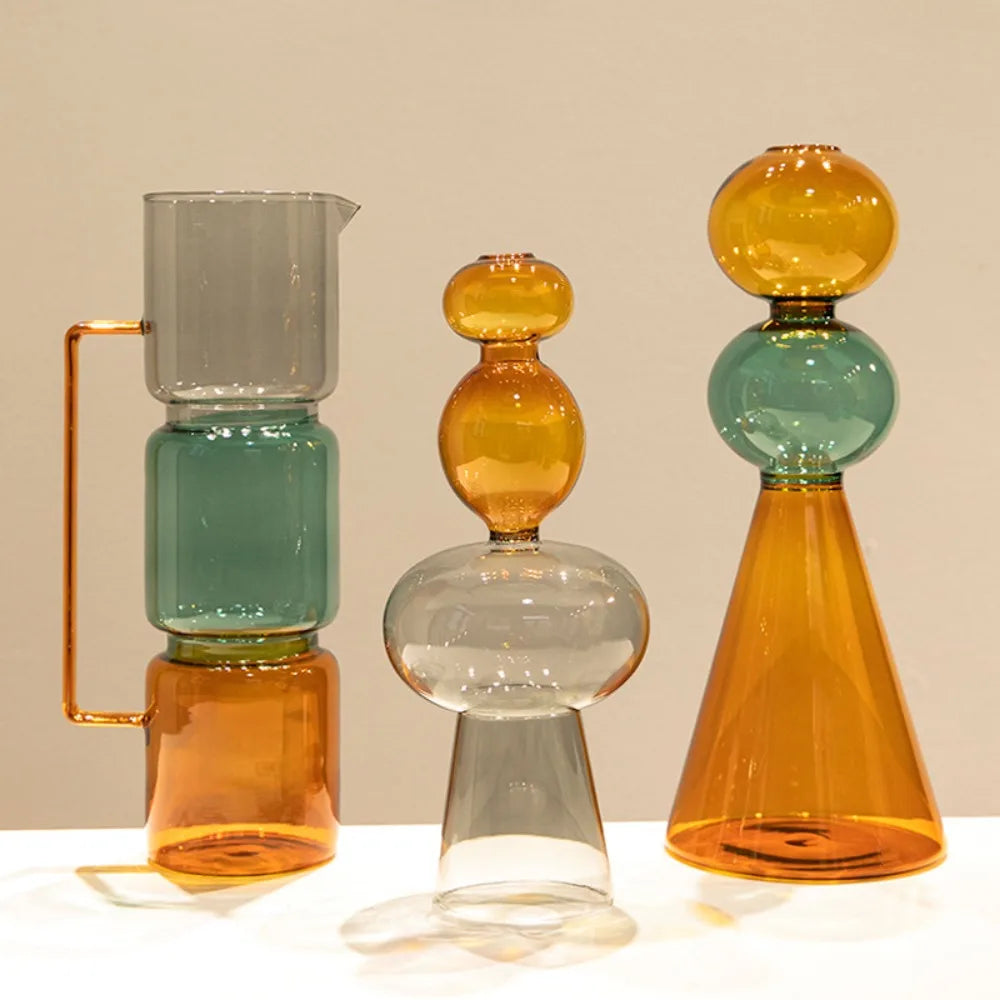 vase verre moderne transparent orange vert minimaliste sculptural geometrique