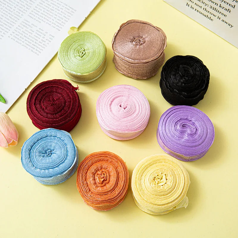 rubans polyester plissés ondulés rose orange beige blanc rouge bleu clair vert noir violet