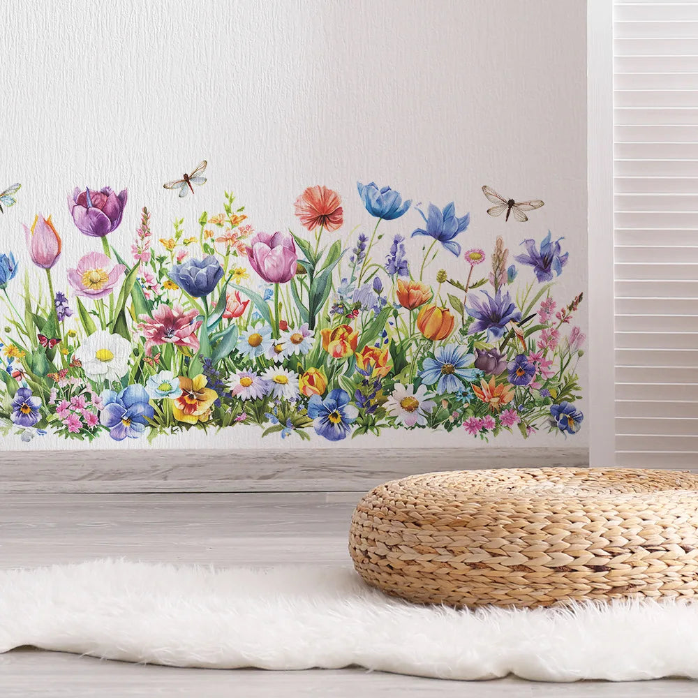 autocollants muraux fleurs colorées décoration moderne intérieur salon chambre résistants eau pvc autoadhésifs