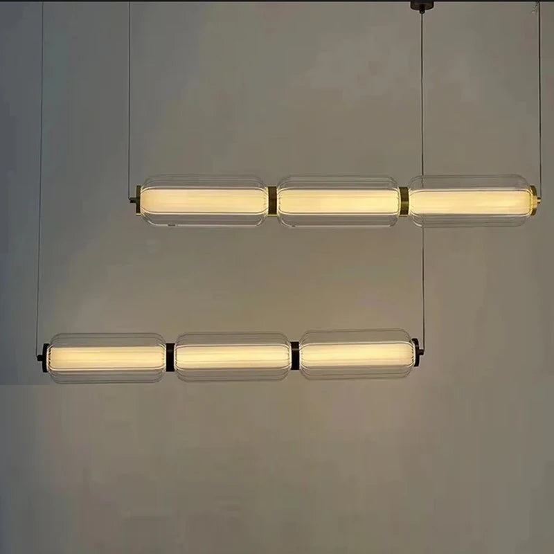 Suspension lumineuse moderne blanc doré rayures horizontales câble noir 6000k 4500k 3000k chambre salon