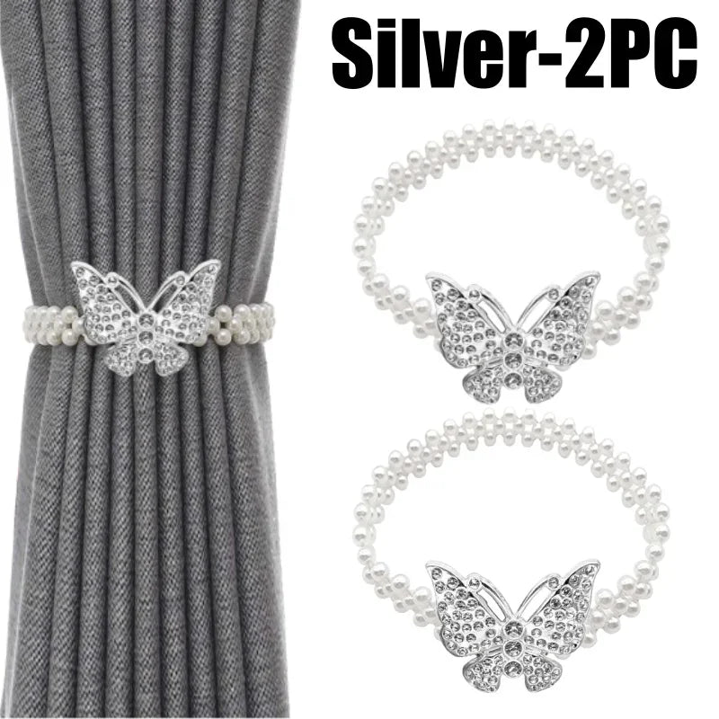 boucle rideau gris rose bleu doré papillon strassé blanches élégante décorative clip fixe