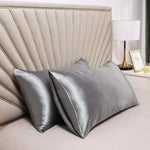 housse taies oreillers lit polyester coton élégante satinée gris rose blanc doré marine non