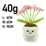 plantes artificielles tricotées fleurs feuilles pot décoratif artisanal violettes blanches vertes beige encouragement