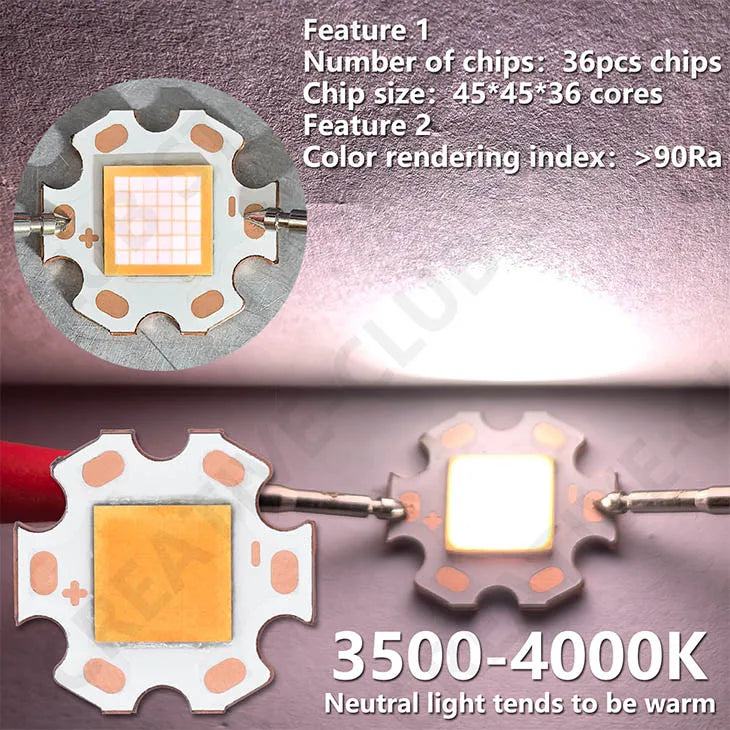 LED chip carré 20mm 45 72W blanc cuivre moderne technique clips métalliques