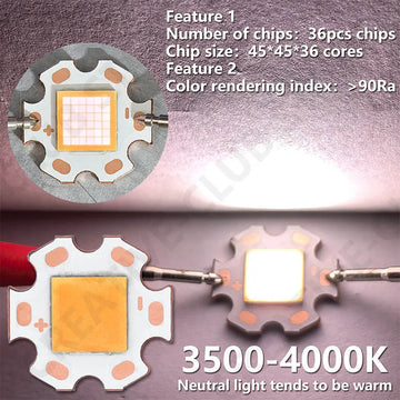 LED chip carré 20mm 45 72W blanc cuivre moderne technique clips métalliques