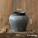 pots céramique vintage gris bleu texture usée rustique plantes balcon