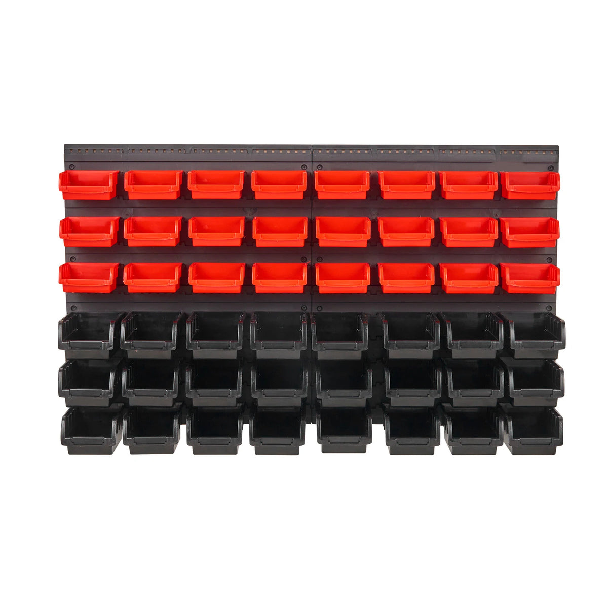 Étagère bac à bec plastique 48 boîtes rangement empilables noir et rouge pour atelier