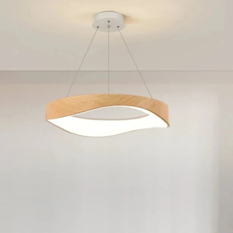 luminaire suspension moderne bois naturel motif décoratif salon chambre salle manger métal blanc