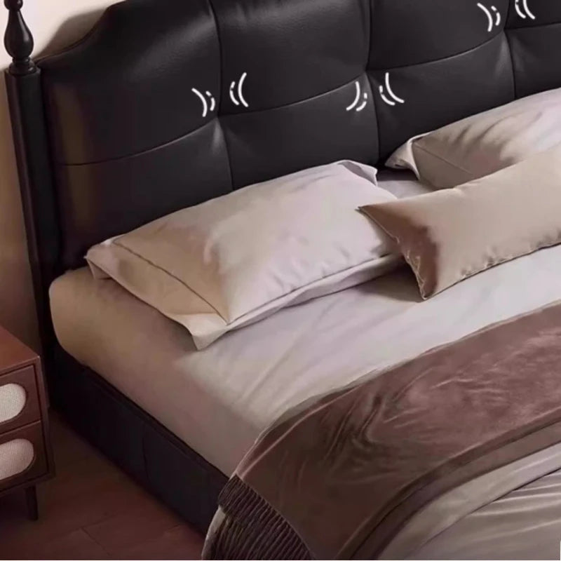 lit noir simili cuir moderne rangement tiroirs chambre coucher bois