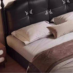 lit noir simili cuir moderne rangement tiroirs chambre coucher bois