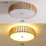 lampe moderne bois naturel blanc rayures horizontales diffuseur acrylique éclairage salon chambre cuisine