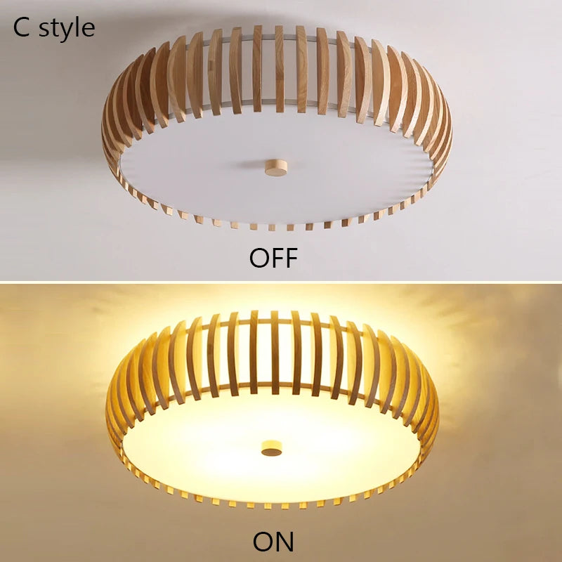 lampe moderne bois naturel blanc rayures horizontales diffuseur acrylique éclairage salon chambre cuisine