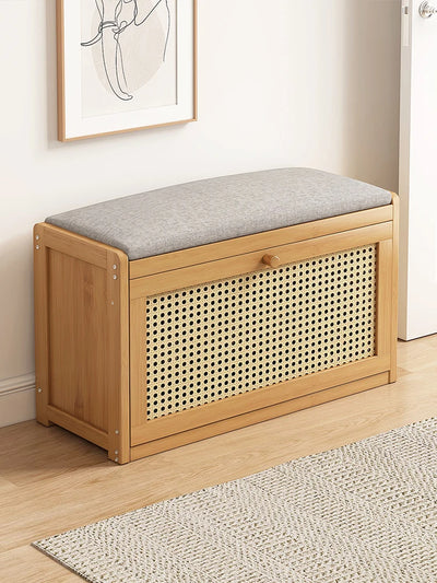 banc bois naturel rangement chaussures moderne grille motif opacité tapis beige fixations