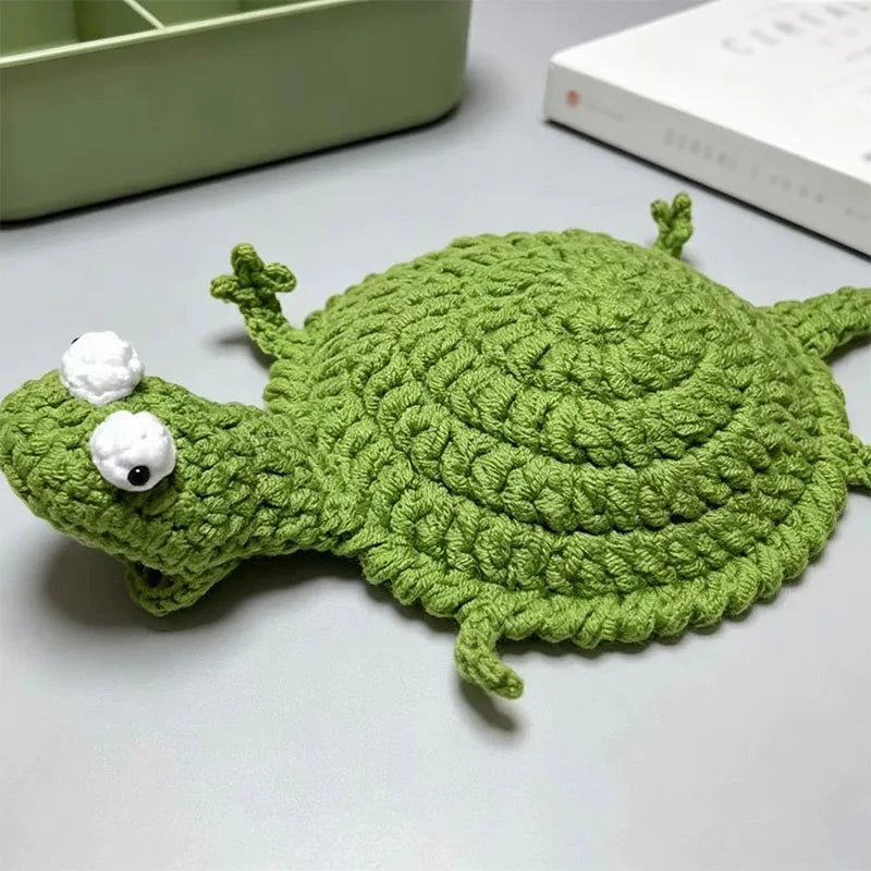 coasters crochetés lézard créatifs artisanaux beige bleu vert adhésifs mignons 3d diys