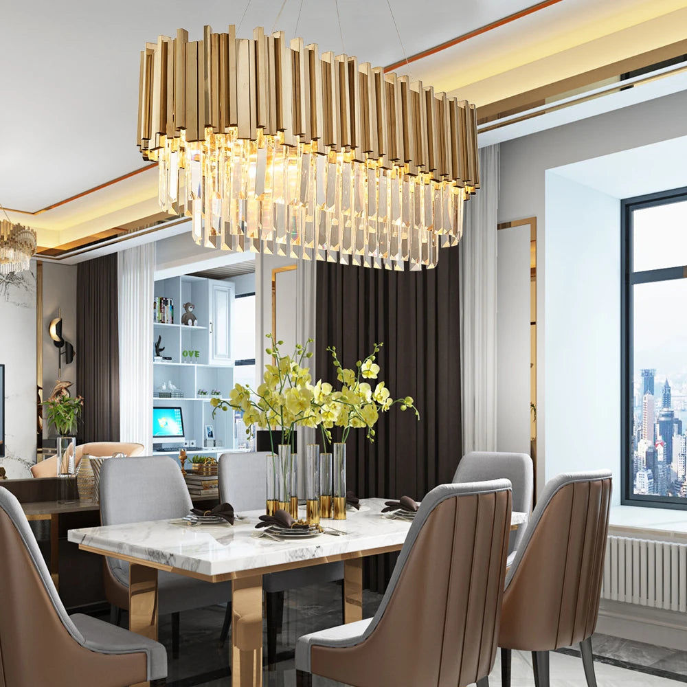 Suspension lumineuse dorée cristal moderne 4500K 3500K 6000K salon chambre