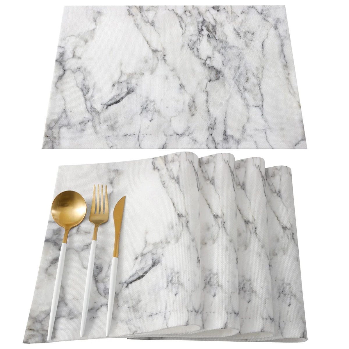 serviettes table moderne élégantes marbre blanc or bleu rose veines dorées lin respectueuses environnement