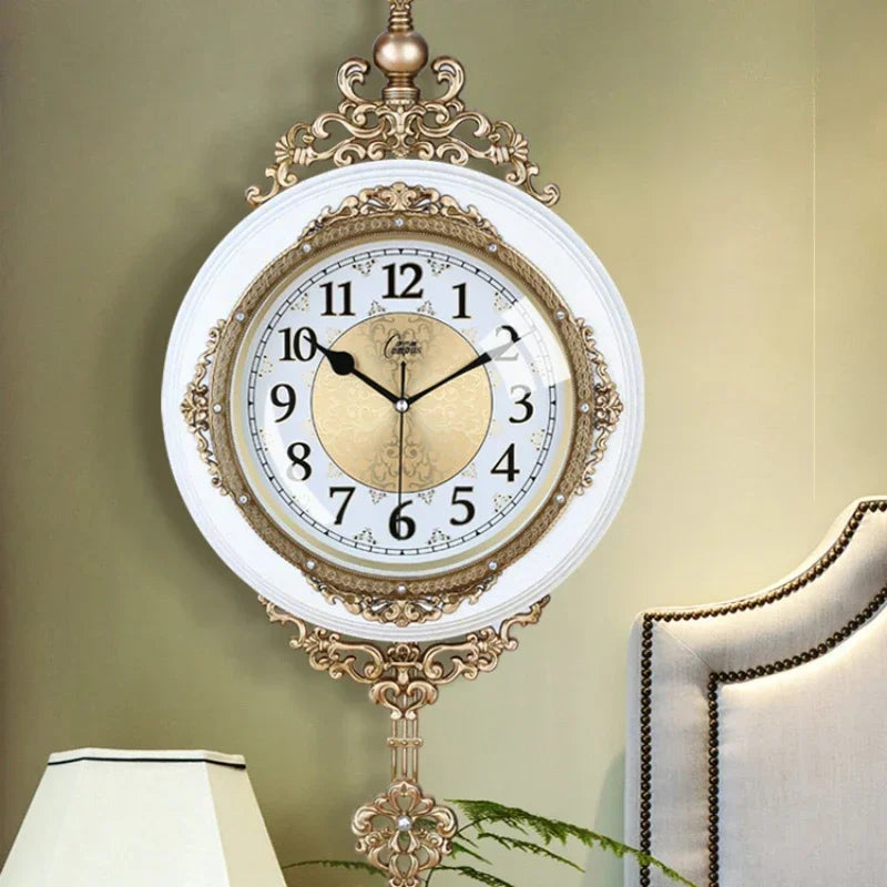 horloge murale baroque quartz aiguilles 30cm blanc doré salon unique