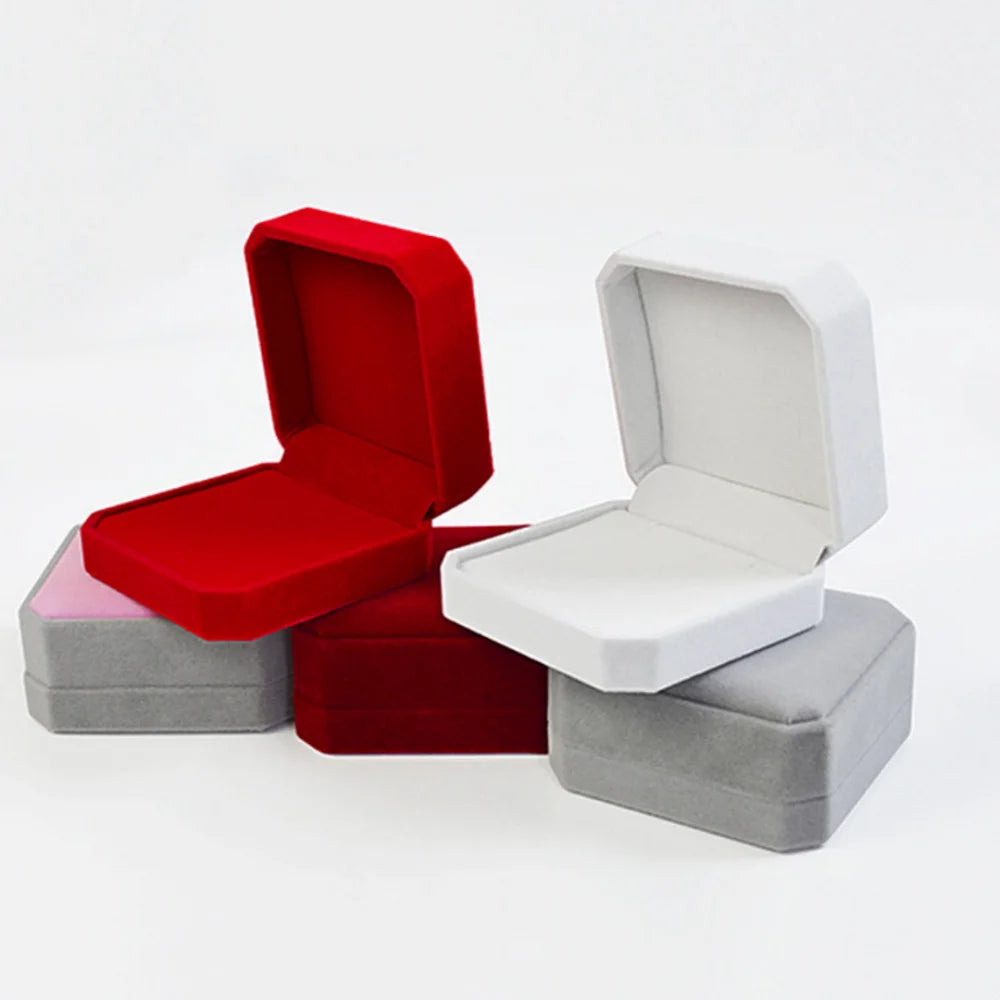boîte bijoux velours rouge blanche grise classique portable rangement colliers boucles d'oreilles étui transport