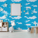papier peint vinyle autocollant étoiles nuages rose bleu chambre moderne enfant nuages école salon
