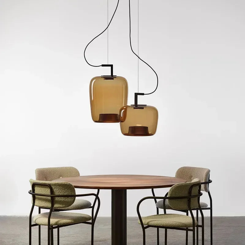 suspension lumineuse vert clair moderne transparente clips câble noir marron noir