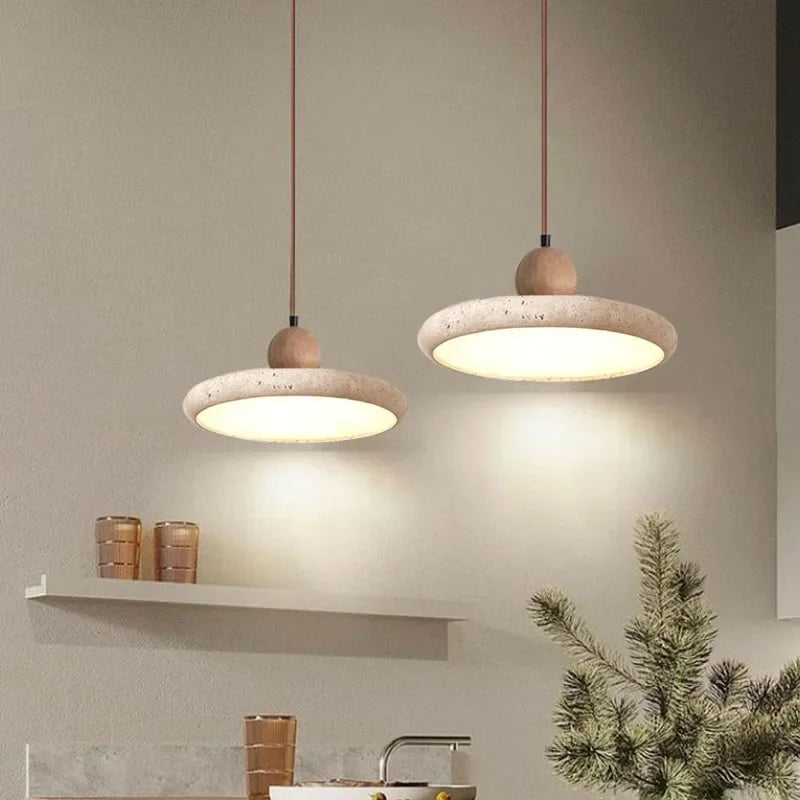 suspension lumineuse moderne boule bois gris beige brun texture béton minimaliste salon chambre