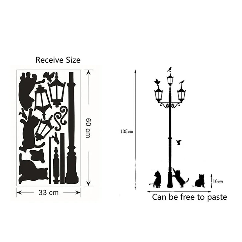 sticker mural noir silhouettes chats oiseaux lampe minimaliste adhésif chambre décoration intérieure erotique
