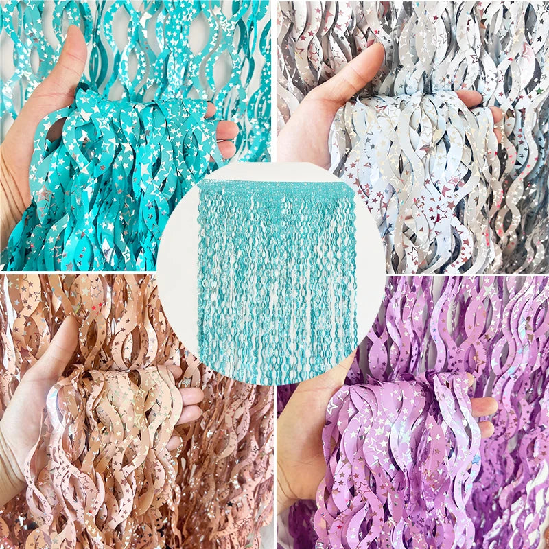 rideau festif turquoise spirales étoiles argenté 1m 2m opacité décoration noël anniversaire mariage