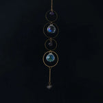 bijou pendentif cristal or bleu violet vert formes géométriques motifs oculaires translucides boho chic