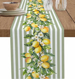 table table lin motif citrons fleurs rayures vertes esté